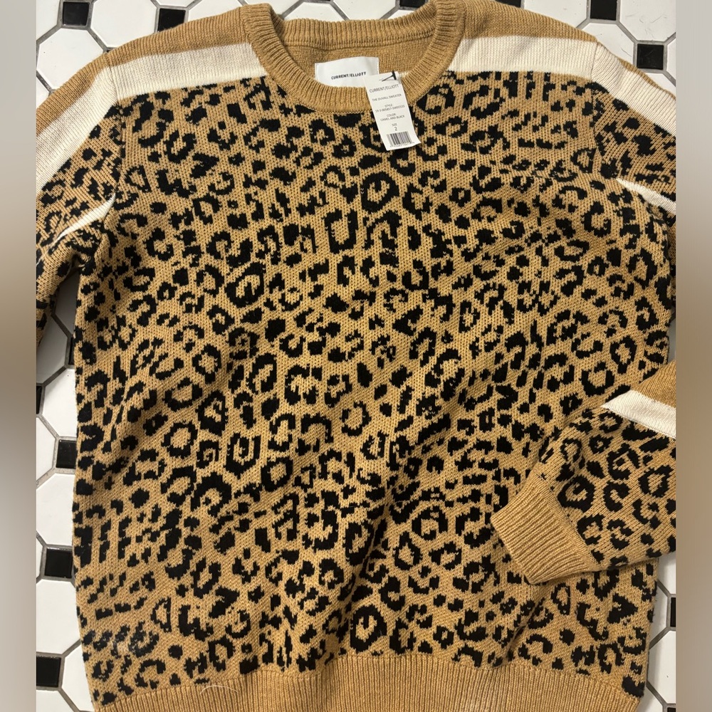Current/Elliott Tan and Black Leopard Print Crewneck Sweater